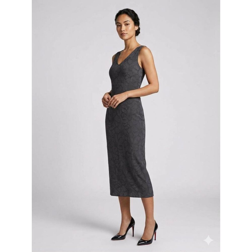 Vintage Vestimenta SpA 90s Gray Floral Viscose Midi Dress IT38 Small Armani Era